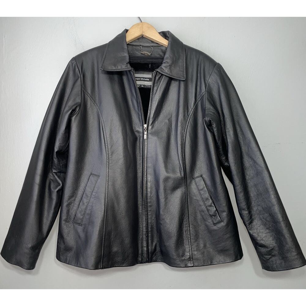 Michael Michelle Genuine Leather Jacket Women Size XL Black Coat Removable Liner